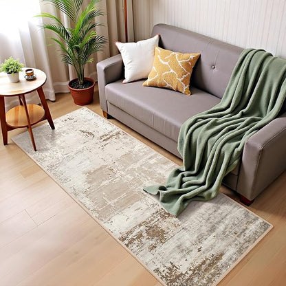 HOMORE 2x6 Runner Rug for Kitchen Hallways Runners Rugs,Beige Area Rug Non Slip Washable Rugs for Entrway Soft Abstract Carpet for Entrance Bedroom Living Room Laundry Bathroom
