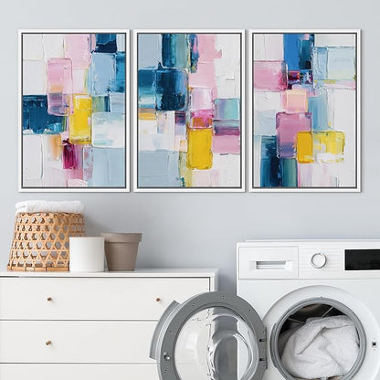 SIGNLEADER Framed Canvas Print Wall Art Set Vibrant Colorful Block Abstract Bold Pink Blue Illustrations Minimal Decorative Bohemian Nordic for Living Room, Bedroom, Office - 24"x36"x3 WHITE