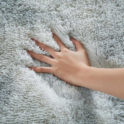 Floralux 9x12 Living Room Rug, Tie-Dyed Light Grey, Large Shag Bedroom Rugs, Soft Fluffy Shaggy Carpets
