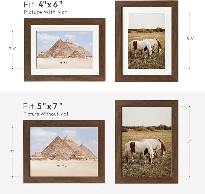 5x7 Picture Frame, Solid Oak Wood 5 x 7 Photo Frame with Mat to 4x6, 7x5 Picture Frames for Wall and Tabletop Display, (Walnut Set of 1)
