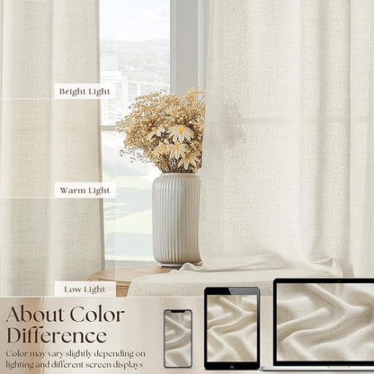 Natural Linen Kitchen Window Curtains Over Sink 36 Inch Length for Farmhouse Cafe Bathroom Small Window Drapes Cream Semi Sheer Light Filtering Privacy Small Curtains W34xL36