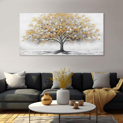 Glvzygy Wall Art Abstract Gold Tree of Life Canvas Modern Art Oil Painting Texture Tree Painting Living Room Bedroom Dining Room Home Office Decor Wall Decor 29" x 58"