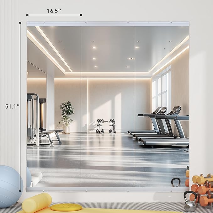 Hasipu Home Gym Mirror 51" L x 17" W - 3PCS Large Full Body Mirror for Yoga, Fitness, Garage, Dance Studio, Wall-Mounted, 0.16in Tempered Glass Frameless