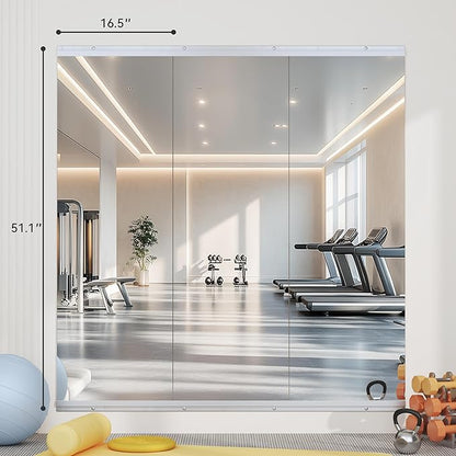 Hasipu Home Gym Mirror 51" L x 17" W - 3PCS Large Full Body Mirror for Yoga, Fitness, Garage, Dance Studio, Wall-Mounted, 0.16in Tempered Glass Frameless