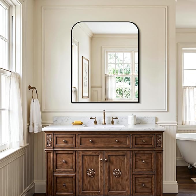 Bathroom Vanity Mirror for Wall, 36" x 30" Black Metal Framed Bathroom Mirror for Over Sink, Living Room, Bedroom, Entryway, Mantel, Fireplace Decor