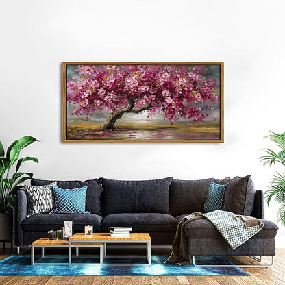 Abstract Tree Framed Wall Art Colorful Daisy Floral Wall Decor Nature Trees Botanical Painting Canvas Prints Rustic Farmhouse Pictures Posters Modern Artwork for Bedroom Living Room Decorations 30x57.8"