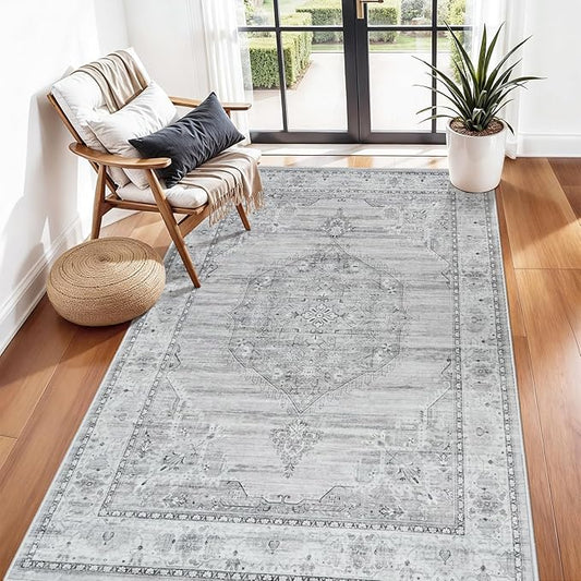 Washable Area Rugs 3x5 Entryway: Soft Ultra Thin Low Pile Mat Machine Washable Indoor Doormat Lightweight Entry Rug Anti Slip Backing Rugs for Living Room Bedroom Kitchen 3'x 5' Grey