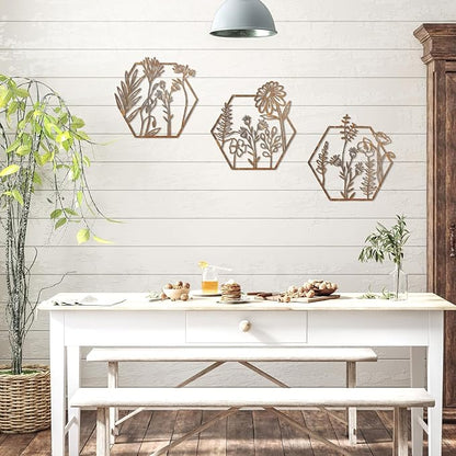 Peryiter 3 Pcs Metal Flower Wall Decor Minimalist Floral Wall Hanging Decor Metal Flower Rustic Floral Art for Spring Living Room Bathroom Kitchen Indoor Outdoor(Patina)