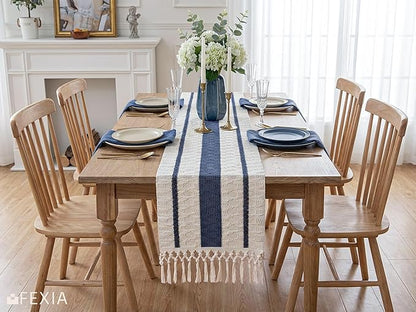 FEXIA Boho Table Runner with Tassels for Summer Home Decor Farmhouse Rustic Burlap Table Decoration for Living Room Dining Room Graduation Decor (12x72 Inches)
