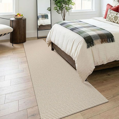 KOZYFLY Cotton Runners for Hallway 2.5'x8', Washable Runner Rug, Woven Non Slip Kitchen Runner, Braided Entryway Rug, Floor Carpet for Foyer, Bedroom, Hall, Ivory/Camel/Brown