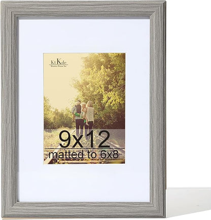 KTKDE 9x12 Wooden Picture Frame,Display Pictures 6x8 with Mat or 9 x 12 Without, Tempered Glass, 9 by 12 Gray Frames Wall Gallery Photo Frames Poster Frame best gift