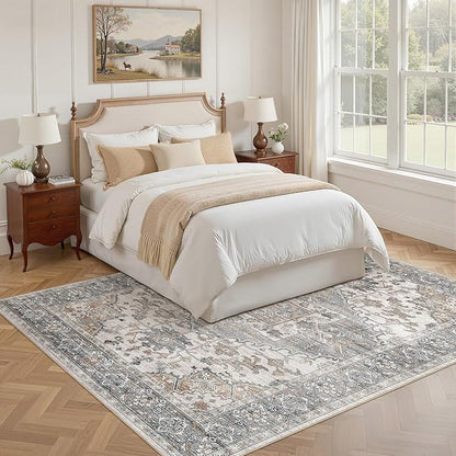 5x7 Washable Area Rugs for Living Room: Non Slip Vintage Gray Brown Rug, Large Soft Stain Resistant Indoor Floor Carpets for Bedroom Dining Room Nursery Home Office Kid & Pet Friendly