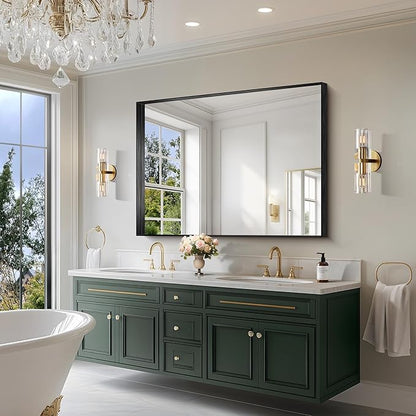 CIRCUMI Black Bathroom Mirror, 36"x50" Rectangular Mirror with Deep Metal Frame, Brushed Finish, Tempered Glass, Large Mirror for Wall, Over 2 Sinks, Installed Vertically/Horizontally, Crystal-Clear