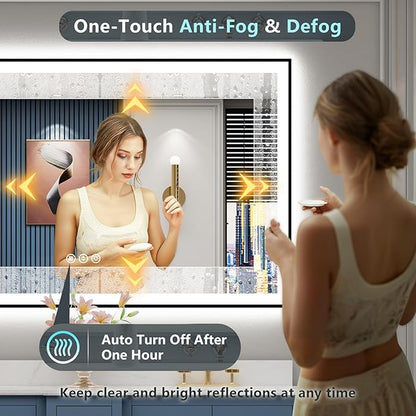 60x38 Black Framed LED Bathroom Mirror with Lights, Backlit and Front Lit Anti-Fog Lighted Vanity Mirrors for Bathroom Wall, Dimmable, 3 Colors, Memory, HD Tempered Glass, Horizontal/Vertical