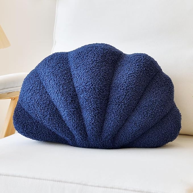 Lfsaaj Seashell Throw Pillows, Shell Shaped Throw Pillows, 18 Inch Soft Home Decorative Pillow Plush Cushion for Bed Couch Living Sofa Room Decor Accent Throw Pillow (Navy 18Inch)
