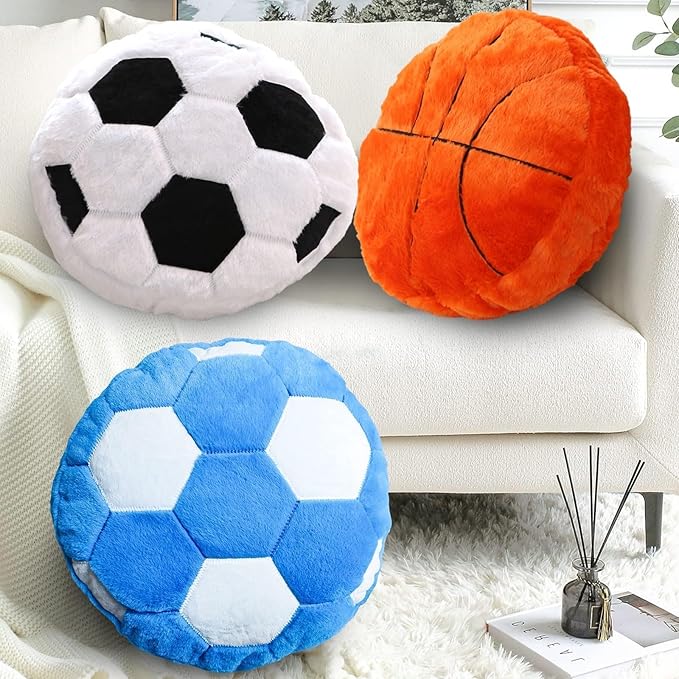 Blue Soccer Pillow Fluffy Soccer Ball Throw Pillow for Bedroom Decor Soft Sports Themed Room Accent Perfect for Soccer Decorations Easter Gifts 15.7 Inches