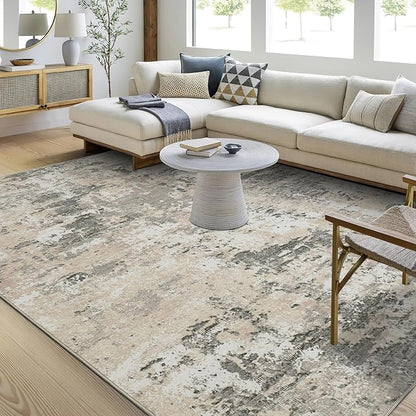 ROYHOME Modern Abstract Area Rug 4x6 Non Slip Non Shedding Rug Low Pile Stain Resistant for Bedroom Living Room,Grey Yellow