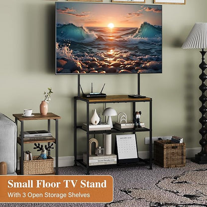 23 Inch to 50 Inch Floor Small Corner TV Stand with Storage Shelves for Living Room Bedroom, Universal Floor Television Stands with Mount, Rustic Brown Corner TV Table Desk Shelf for Small Space