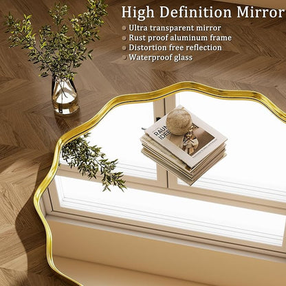 Round Wavy Mirror 36 Inch Bathroom Vanity Mirror Metal Frame Circle Wall Mounted Mirror for Bedroom Living Room Entryway Gold