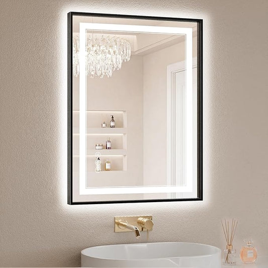 22"x30" LED Bathroom Mirror with Lights, Front & Backlit, Anti-Fog, Dimmable, 3 Color Temperature, CRI 90+, LED Mirror for Bathroom with Premium Full Aluminum Frame, Touch Control with Memory