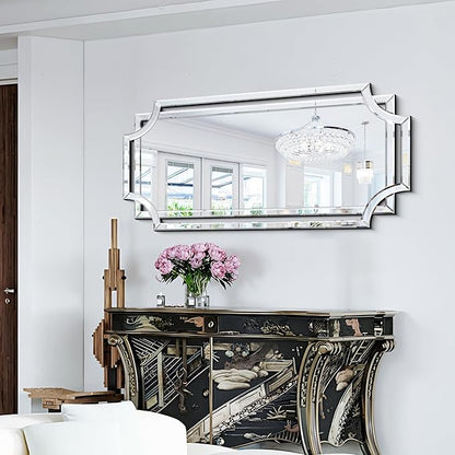 Chende Large Full Length Mirror for Wall, 59"x30" Large Decorative Mirror with Beveled Scalloped Corner, Modern Elegant Home Decor for Bedroom Living Room Bathroom Dressing Room Entryway Hallway