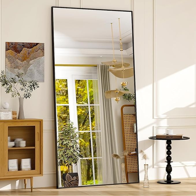 GLSLAND 76"x34" Full Length Mirror Oversize Rectangle Full Body Mirror Aluminum Alloy Frame Freestanding Mirrors for Bedroom Living Room Dressing,Black