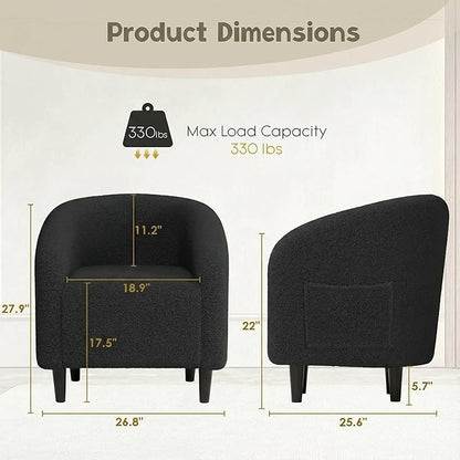 Modern Accent Barrel Chair, Comfy Teddy Fabric Club Armchair with Side Pocket, Easy Assembly Living Room Corner Chair for Bedroom, Office, Reception Space