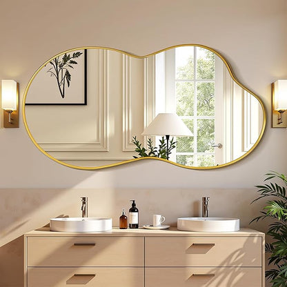 Suidia Irregular Wall Mirror, 40"x26" Bathroom Mirror Asymmetrical Mirrors Artistic Mirrors Decorative for Living Room Bedroom Bathroom Hallway Entryway, Gold, Cloud Style