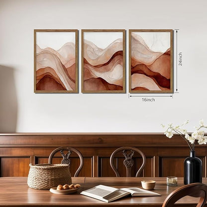 raiqtols Abstract Terracotta Watercolor Canvas Wall Art Set of 3 – Framed Boho Modern Wall Decor, Neutral Gallery Wall Art Prints with Wooden Frame for Living Room Bedroom Home Decor – 16x24in