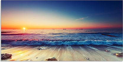 TutuBeer 1 Panel Beach Home Beach Decor Sea Wall Art for Home White Ocean Sea Sunrise with Deep Blue Sky Ocean Pictures Seascape Art for Wall Seascape Art 8" x 16" x 1 Piece