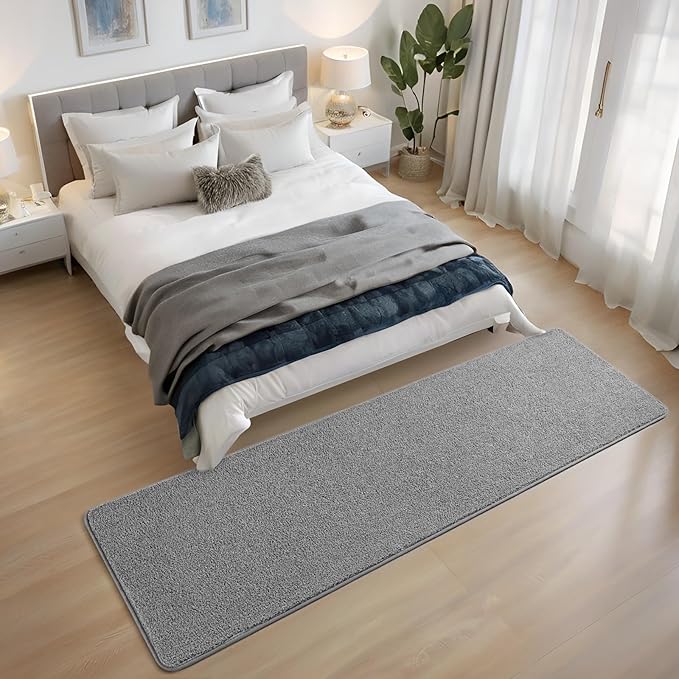 Grey Hallway Runner Rug, 2x6 Gray Bedside Area Rugs for Bedroom, Non Slip Soft Modern Memory Foam Carpet, Low Pile Washable Carpets for Entrance Kitchen Laundry Living Room Decor