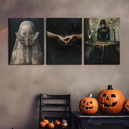 Dark Academia Wall Art, Moody Gothic Victorian Canvas Wall Decor Painting, Vintage Creepy Aesthetic Artwork Poster Prints Pictures for Living Room Bedroom 12x16 Inch Framed