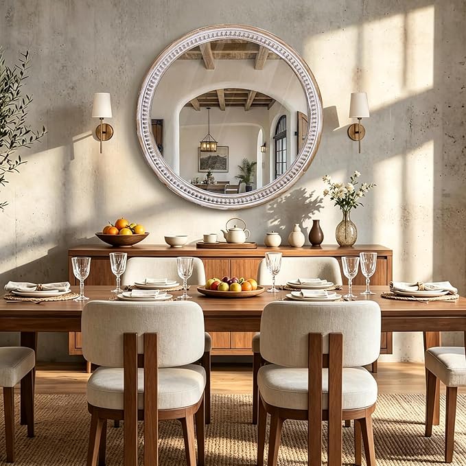 HOITUZYUS 36 Inch Round Wall Mirror for Bathroom Over Sink, Rustic Farmhouse Wooden Framed Circle Vanity Mirrors for Wall Decor, Bedroom, Entryway, Living Room