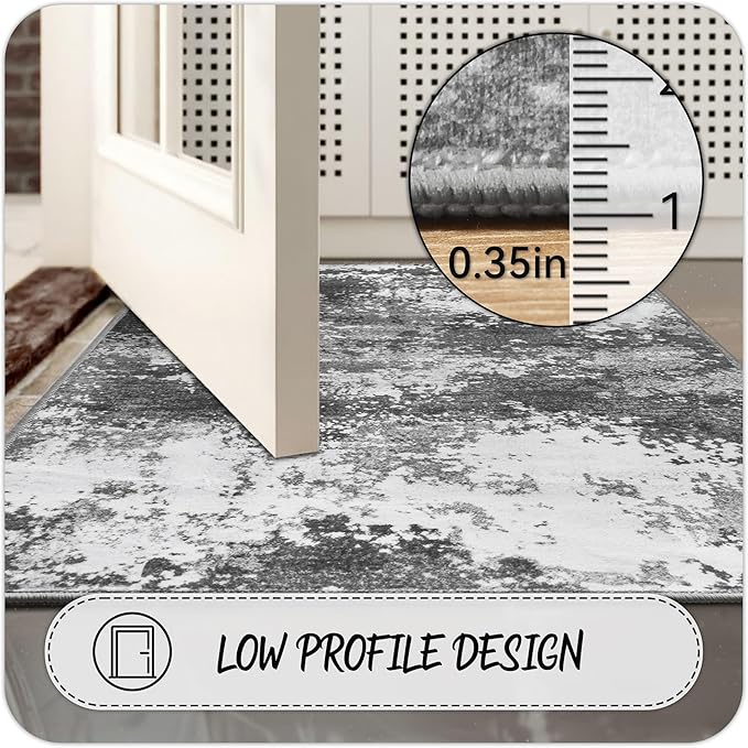 12 FT Extra Long Runner Rug for Hallway Washable, 2.6x12 Large Kitchen Floor Runners Non Slip, Entryway Runner Carpet Low Pile Stain & Fade Resistant, Abstract Gray