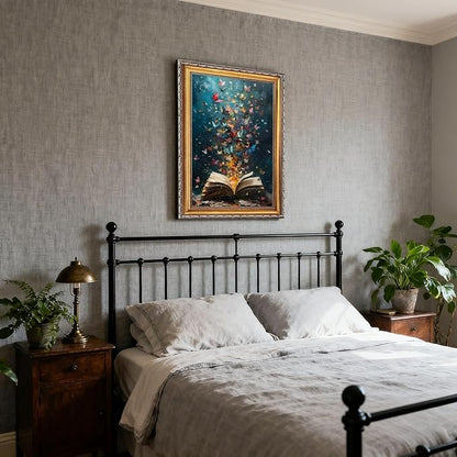 Balsuka Colorful Butterfly Wall Art Book Poster Trendy Painting Aesthetic Pictures Vintage Bookish Wall Decor Retro Library Canvas Print for book lover Reading Nook Bedroom 24x36inch Vintage Framed