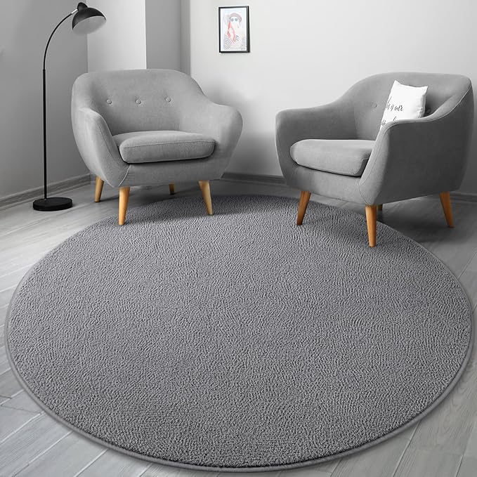 Gifeas Ultra Soft Round Area Rugs for Living Room Bedroom, 4x4 Feet Grey Thickened Memory Foam Modern Indoor Circle Carpets, Non-Slip Comfy Circular Rug for Boys Girls Nursery Room Home Decor