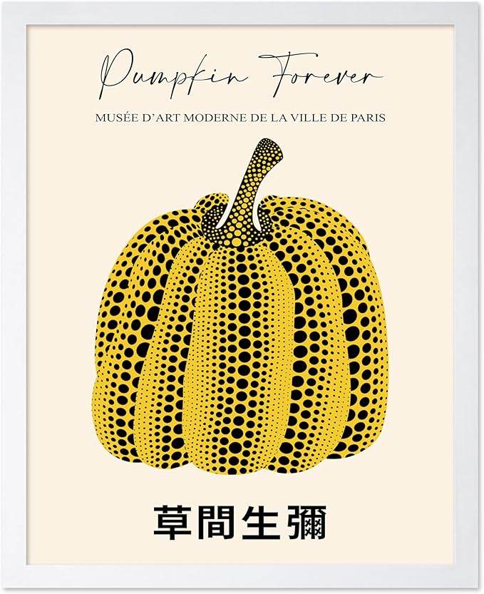 Poster Master Vintage Poster - Retro Pop Art Print - Gift for Artist, Friend - Pumpkin Forever, Black Dot, Modern, Abstract - Wall Decor for Home, Office, 11x14 White Framed