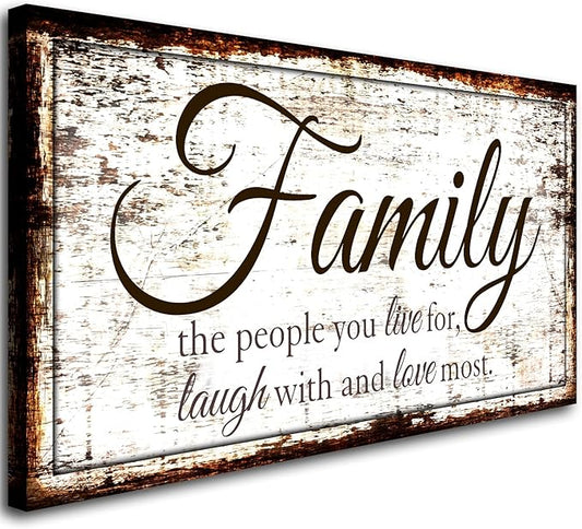 Family Quote Wall Art Living Room-Family Wall Decor-Inspirational Motto Family Love Most Canvas Wall Art-Rustic Farmhouse Canvas Prints Painting Artwork for Bedroom,Home Decor,Ready to Hang 20"x40"