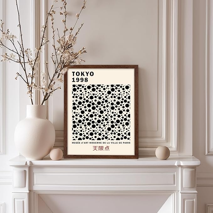 Poster Master Vintage Poster - Retro Pop Art Print - Gift for Artist, Friend - Black Dots, Tokyo, Ville de Paris, Modern, Abstract - Wall Decor for Home, Office, 11x14 Brown Framed