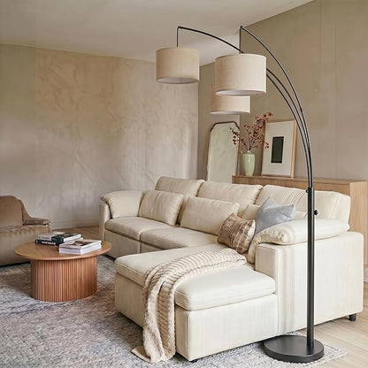 Brightech Trilage Arc Floor Lamp - Large Standing Lamp with 3 Fabric Shades & LED Bulbs for Living Room Over the Sofa, Reading, Multi-Head Traditional Tree Floor Lamp for Bedroom - Black