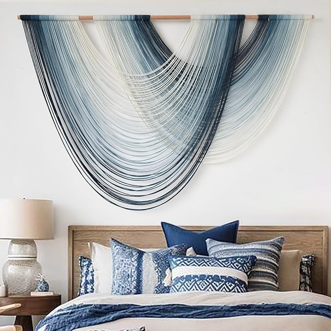 Macrame Wall Hanging Large Boho Wall Decor Navy Blue Fiber Wall Art for Living Room Bedroom Apartment Dorm 57" W x 39" L