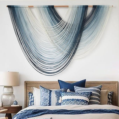 Macrame Wall Hanging Large Boho Wall Decor Navy Blue Fiber Wall Art for Living Room Bedroom Apartment Dorm 57" W x 39" L