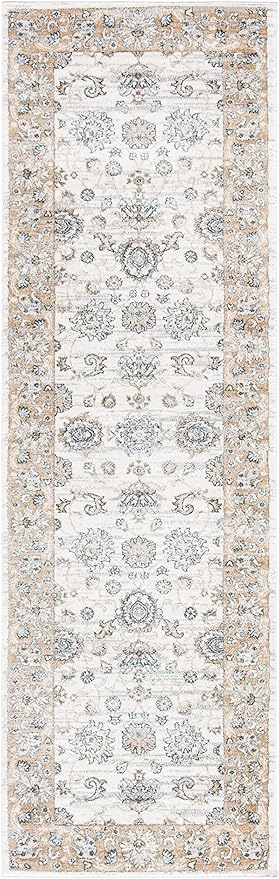 SAFAVIEH Isabella Collection Runner Rug - 2'2" x 8', Cream & Beige, Oriental Design, Non-Shedding & Easy Care, Ideal for High Traffic Areas in Living Room, Bedroom (ISA940B)