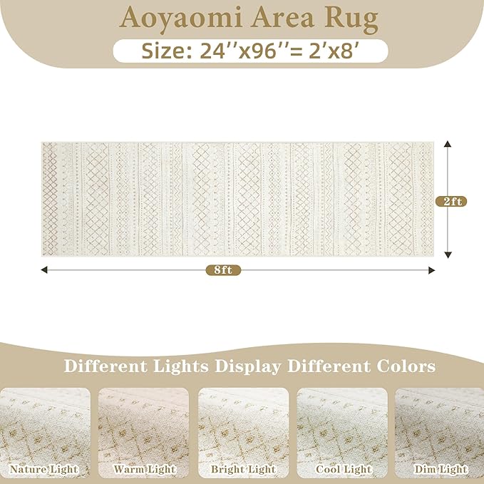 Runner Rug 2x8 Boho Geometric Area Rugs: Washable Kitchen Rug, Soft Non Slip Moroccan Long Hallway Rugs for Bedroom Bathroom Laundry Entryway Staircase Foyer(Beige,2X8)