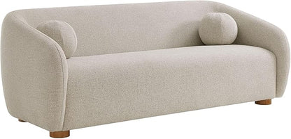 Modway Holland 85 Inch Minimalist Curved Back Sofa in Dove Gray – Chenille Fabric Sofa with Ball Throw Pillows and Wood Feet – Modern 3-Seater Couch for Living Room
