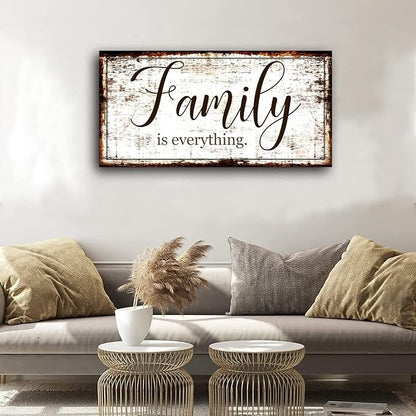 Family is Everything Wall Decor-Rustic Family Quote Print Canvas for Farmhouse-Family Signs Wall Art- Framed Artwork Wall Decoration for Living Room,Bedroom,Dining Room,Home Decor,Ready to Hang 20"x40"