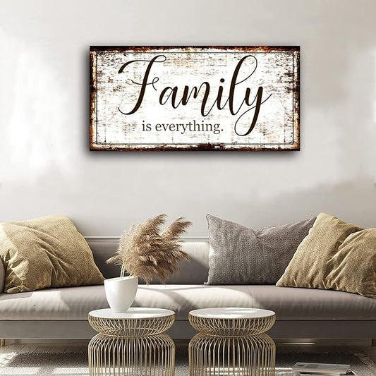Family is Everything Wall Decor-Rustic Family Quote Print Canvas for Farmhouse-Family Signs Wall Art- Framed Artwork Wall Decoration for Living Room,Bedroom,Dining Room,Home Decor,Ready to Hang 20"x40"