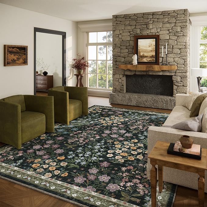 10x14 Area Rugs for Living Room: Washable Rug Non Slip Stain Resistant Low Pile Faux Wool Ultra Soft Lightweight Indoor Large Rugs for Bedroom Nursery Dining Room Under Table Rug Home Office Farmhouse