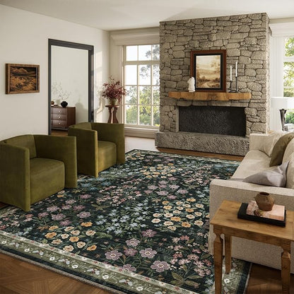 8x10 Area Rugs for Living Room: Washable Rug for Bedroom Vintage Stain Resistant Non Slip Low Pile Lightweight Soft Carpet for Kitchen Dining Room Farmhouse Kids Room Nursery Indoor
