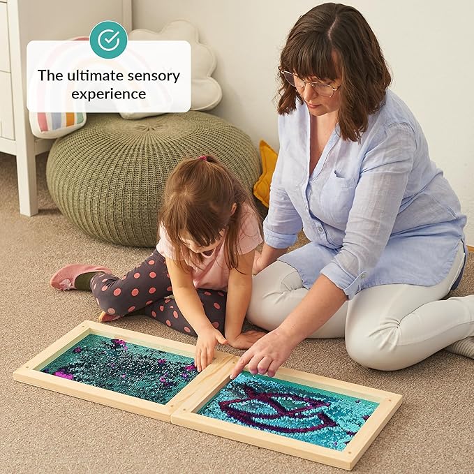 ODOXIA Sequin Wall Panel for Kids | Interactive Sensory Flip Fabric Board | Reversible Toy for Play & Learning | Room Equipment & Autism Toys